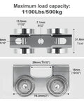Upgraded Four Wheel Trolley Assembly For Light Duty Use With All Strut Channel One And Five Eighths Inches Or Taller Pack Of Four High Precision Welded Bearing And Pin Shaft For Stable Load And Smooth Operation, side view with dimensions.