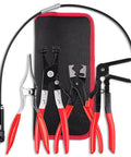 Ultimate 4-Piece Hose Clamp Pliers Kit with red-handled pliers and black carry bag, including long reach spring pliers and hose removal tools.