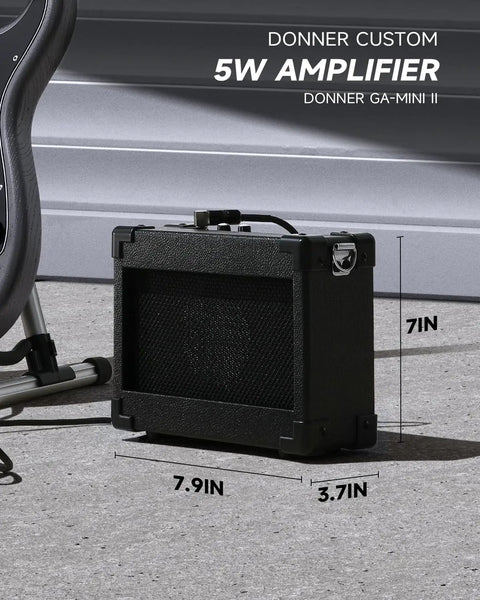 5W amp from Starter Electric Guitar Kit With 39 Inch DST-80 All In One Bundle on concrete, dimensions labeled