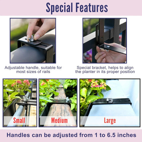 Outdoor Rail Planter For Balcony 20 Inch Two Pack With Rattan Pattern Design Drainage Holes And Brackets For Easy Hanging installation features