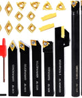 All-In-One Lathe Tool Set With Turning Holders And Boring Bars, 21-Piece Carbide Tools Kit, shown with 7 shanks and 14 inserts