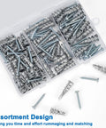 Zinc Self Drilling Drywall Anchors Kit With Screws 104 Pack in 3 Sizes in clear plastic box with metal wall anchors and screws