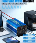 3000 Watt Pure Sine Wave Inverter Heavy Duty From 12V DC To 110V And 120V AC With LCD Display, 6000W Peak, 4 AC Outlets