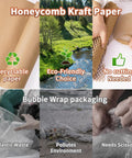Comparison of eco-friendly honeycomb kraft paper with bubble wrap packaging, emphasizing recyclability and reduced waste.