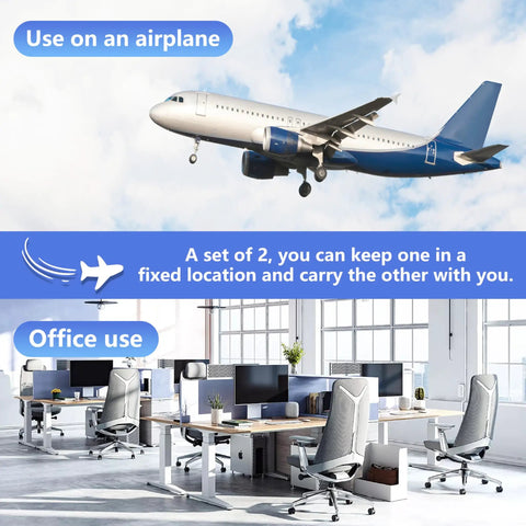 Airplane over office setup promoting Two Pack Airplane Travel Footrest Hammock For Relaxing Your Feet On Long Flights Comfy Plane Footrest Hanger