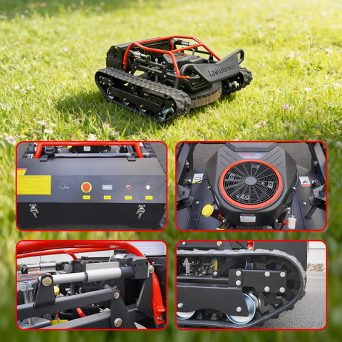 Heavy Duty Remote Control Lawnmower With A Muscle 27Hp Gas Engine And 48V Brushless Drive For Smooth All Terrain Trimming Across Big Yards Featuring A Solid 35 Inch Cut Width And Hassle Free Height Adjustments