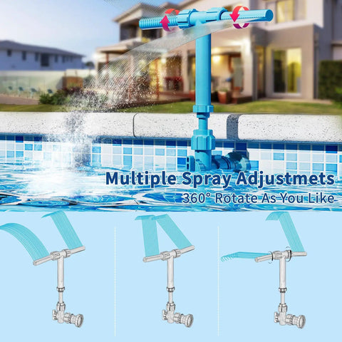 2 In 1 Pool Fountain With 360 Degree Adjustable Dual Spray Heads And A Retractable Height Pole for pool usage in blue.