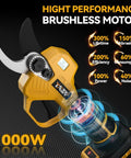 Brushless Cordless Electric Pruning Shears With LCD Display And SK5 Blades showing internal brushless motor, 1000W