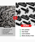 Comparison of Heavy Duty Body Bolts And U Nuts Kit M8-1.25 For GM Ford Chevy Buick Chrysler Cadillac with others, showing zinc plated hex head bolts with lock washer.