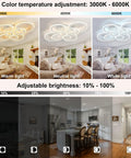 41 Inch Modern LED Ceiling Light With Remote Dimmable Eight Ring White Flush Mount Fixture For Living Room Bedroom Kitchen