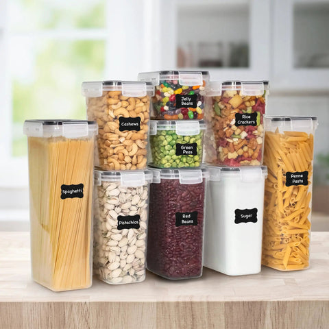 48 Piece Airtight Food Storage Containers Set With Lids, Clear Stackable Pantry Containers For Cereal And Dry Goods on counter