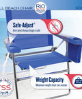 Close-up of Extra Tall 17 Inch High Folding Beach Chair With Four Position Recline For Beach Camping And Lawn, showing Safe-Adjust feature.