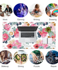 Large Pink Floral Desk Pad For Computer And Gaming Setup 31.5 Inch By 15.7 Inch Waterproof PU Leather Extended Mouse Mat With Keyboard Space