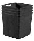 Set Of Four Large Cube 17L Jute Texture Plastic Storage Baskets Dope Organization For Home Office Closet Shelves Kitchen Pantry And Bedroom Essentials Black stacked