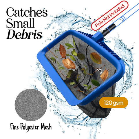 Heavy Duty Pool Skimmer Net With Deep Mesh For Efficient Leaf Cleanup In Pools And Ponds, Sturdy PP Frame, Fine Debris Rake Net, Net Only, Pole Not Included, Fits Standard Pool Poles, Blue.