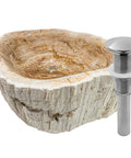 Next Level Petrified Fossil Wood Vessel Sink Featuring Irregular Natural Stone Silhouette And Polished Interior with drain.