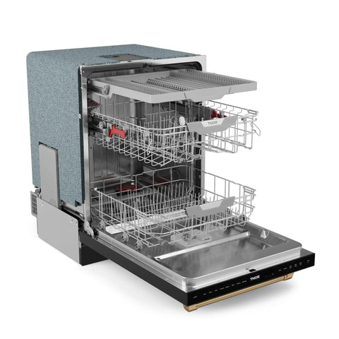 Heavy Duty 24 Inch Dishwasher Sharp Black Bronze Finish showing open interior with racks for efficient cleaning power.