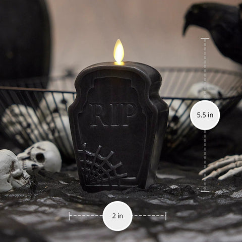 Dope Flameless Dual Moving Flame Skeleton Skull Candle With Real Wax Look LED Unscented Nightlight Timer Black Gothic Halloween Decor