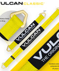 Complete Axle Strap Tie Down Kit With Wire Hook Ratchet Straps In Classic Yellow Includes Four 22 Inch And Four 36 Inch Axle Straps Plus Four 15 Foot J Hook Ratchet Straps Heavy Duty 2 Inch Webbing And Cordura Wear Pads For Extra Durability, yellow axle strap with D-ring and wear pad.