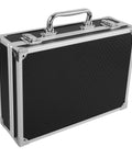 Lockable Aluminum Alloy Toolbox With Ergonomic Handle Rock Solid Portable Storage Case, black aluminum case with chrome handle, ideal for tools.