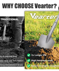 Comparison of traditional shovel and Vearter shovel illustrating advantages for digging in tough soil.
