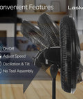 Side view of Pedestal Standing Fan With Adjustable Height From About 38 To 54 Inches Tilt Control 3 Speed Oscillating Airflow For Bedroom