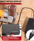 Mini Electric Belt Sander Knife Sharpener Bench Grinder With Polishing Wheel showing speed control and sanding belt.