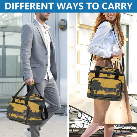 Two people carrying an Insulated Leakproof Lunch Bag For Outdoors Large Cooler Tote For Picnics Beach Trips Camping And Hiking