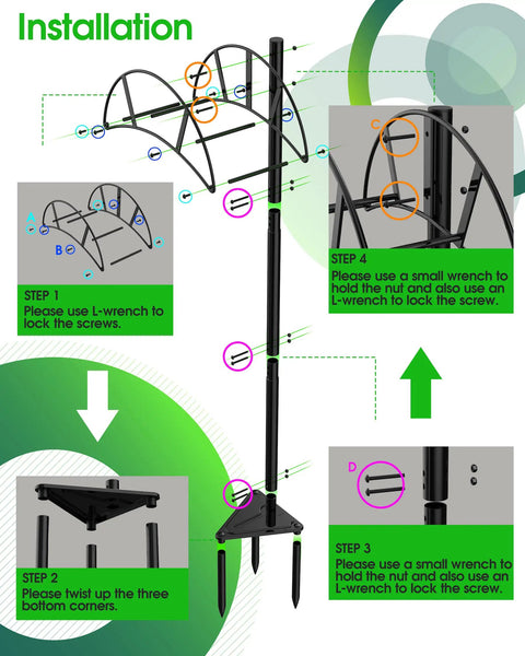 Installation guide for Heavy Duty Garden Hose Stand Freestanding In Ground Hose Rack Organizer For Outdoor Yard Holds Up To 150 Feet