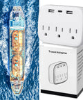 2 Piece Cruise Power Strip With USB Ports Travel Adapter for Cruise Ship Essentials and packaging beside cruise ship view