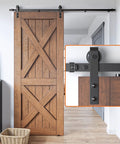 Nine Foot Single Sliding Barn Door Hardware Kit With Track For Quiet Smooth Operation, Carbon Steel Upgrade Lightweight Yet Strong