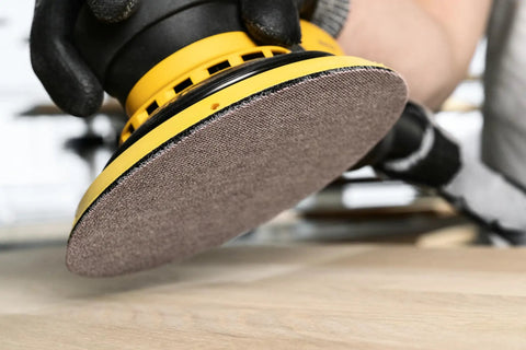 80 Grit 5 Inch Dust Free Mesh Sanding Discs With Hook And Loop For Orbit Sander in use on wood surface