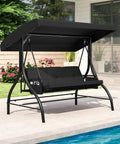 Three Person Outdoor Porch Swing With 2 In 1 Convertible Design From Chair To Lounger For Chill Sessions, Adjustable Canopy