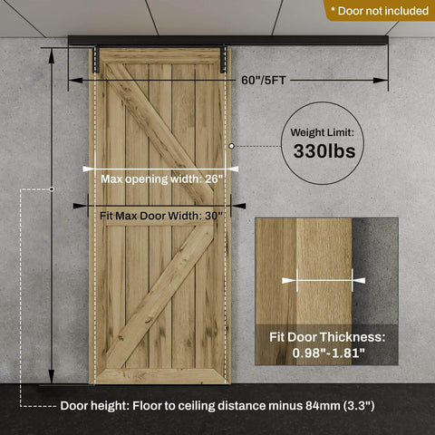 Heavy Duty Five Foot Ceiling Mount Box Rail Barn Door Hardware Kit In Aluminum Alloy For Single Door, installed view