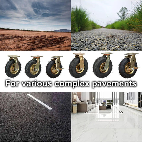 Heavy Duty 360 Degree Swivel Caster Wheels Pair Inflatable Rubber Tires With Parking Brake for rough and smooth pavements