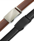 Two Men's Leather Ratchet Belt 2 Pack With Adjustable Fit And Removable Buckle 35mm Wide Slick Click System for dress and casual