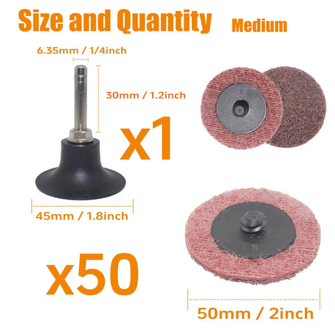 2 Inch Surface Conditioning Disc Set For Die Grinder Medium Quick Change Nonwoven Nylon Sanding Discs 50 Pack
