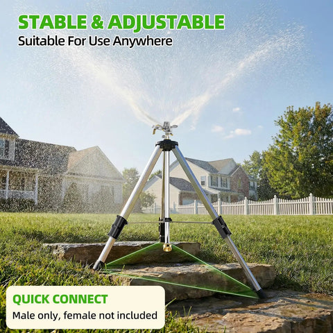 Heavy Duty Brass Impact Tripod Sprinkler With Pulsating Water And Telescoping Legs Delivers 360 Degree Coverage Up To 70 Feet