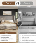 Comparison of Top Tier King Size Bed Frame Featuring Fifty Point Eight Inch Padded Corduroy Wingback Headboard against competitor's bed.