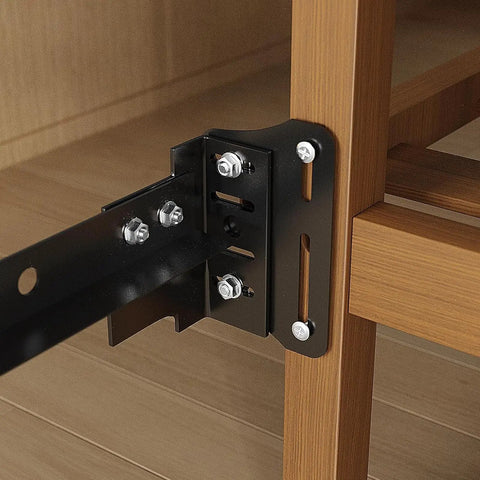 Heavy Duty Steel Bed Frame Brackets Adjustable Headboard And Footboard Connector Kit For Metal Beds Rust Proof Black Finish, close-up view of assembly.