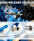 8 Piece Grease Gun Fittings Kit With 90 Degree Adapter Sleeves 18 Inch Flexible Hose Zerk Cleaner Tips and accessory shown in use