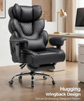 Big And Tall Office Chair With Upgrade Footrest For All Day Comfort shown in a modern office, with high back and dark upholstery.