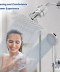 High Pressure 8 Inch Square Filtered Shower Head With 5 Settings Handheld Rain Style Shower Filter Kit installed in bathroom