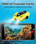 Palm Sized Dory Underwater Drone With 1080p Full HD Camera and app control displaying real-time underwater view and coral reef