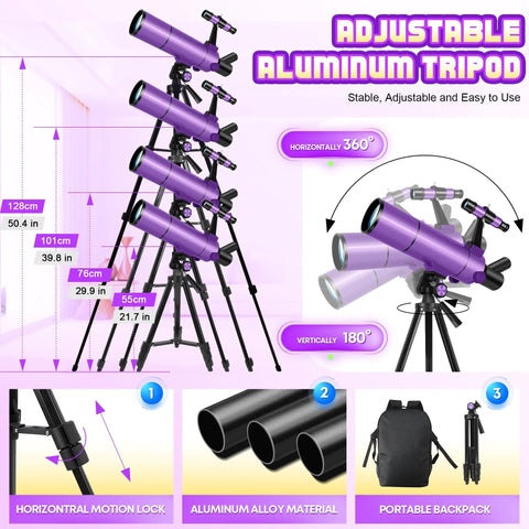 80mm Aperture Portable Astronomy Telescope For Kids And Grownups With 500mm Focal Length Beginner Friendly High Power Starter Scope