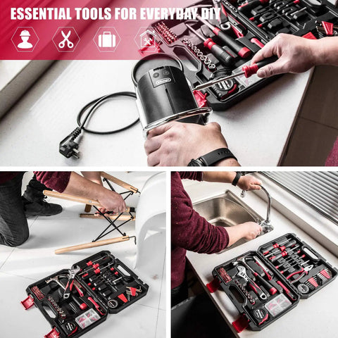 128 Piece Home Repair Tool Set For Everyday DIY, The Ultimate Homeowner Toolkit With Storage Toolbox in use for repairs