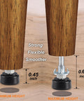 Sixteen Piece Set M6 Thread Adjustable Furniture Levelers with swivel screw, showing minimum and maximum height with non-slip pads.