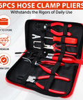 Six-Piece Fuel Line Pliers Set For Hose Clamps And Fluid Lines With 30-Degree Disconnect Pliers in storage case