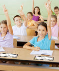 Students in a classroom with 40 Pack Clear Self Adhesive Nameplate Pockets For Desks 10.5 By 3.5 Inches displayed.