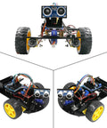2WD Smart Robot Car Kit With Ultrasonic Sensor Module R3 Board Remote Control Arduino IDE Compatible DIY Kit With Tutorials